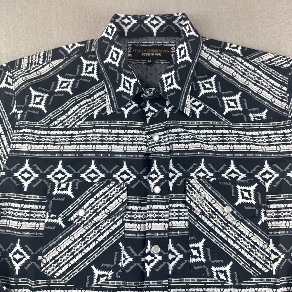 The American West Snap Shirt Mens M Black Aztec Southwestern Cowboy Long Sleeve